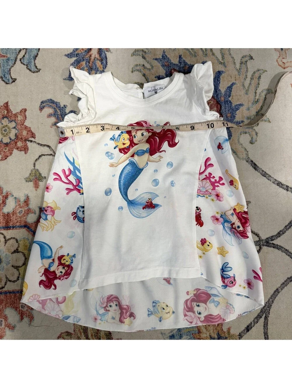 Monnalisa Girls Size 1 Disney Ariel Little Mermaid Dress Ruffle Glitter Print
